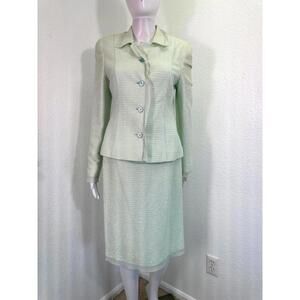 Vtg Sz 6 Louis Feraud 3 Piece Pencil Skirt Suit Silk Blouse Mint Tweed Office